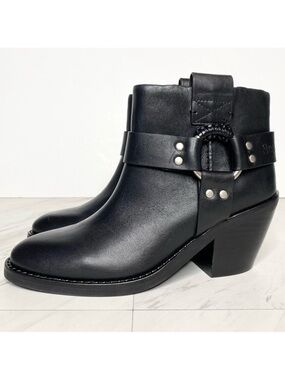 See by Chloe Eddie Western Harness Black Leather Bootie 36 1/2
